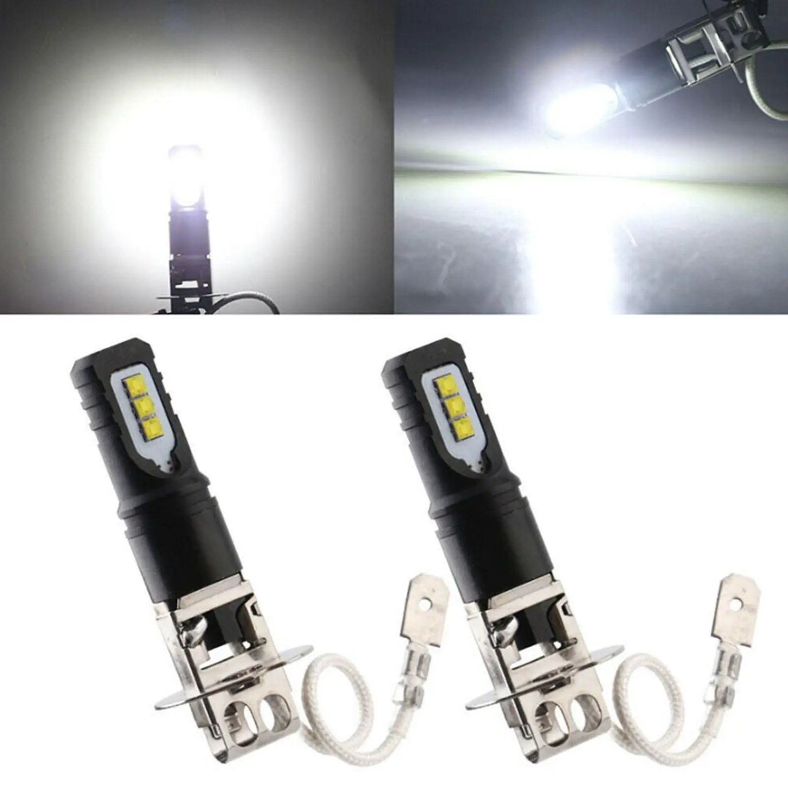 2-Pack Auto LED Fog Light Bulbs H1 H3 1200LM 12-30V High Power Daytime Running Lights Fits for Car Trucks Lighting Components