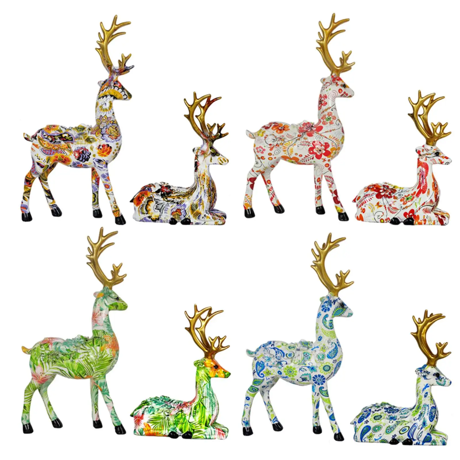 2 Pieces Reindeer Statues Deer Figurines for New Year Party Valentine Day