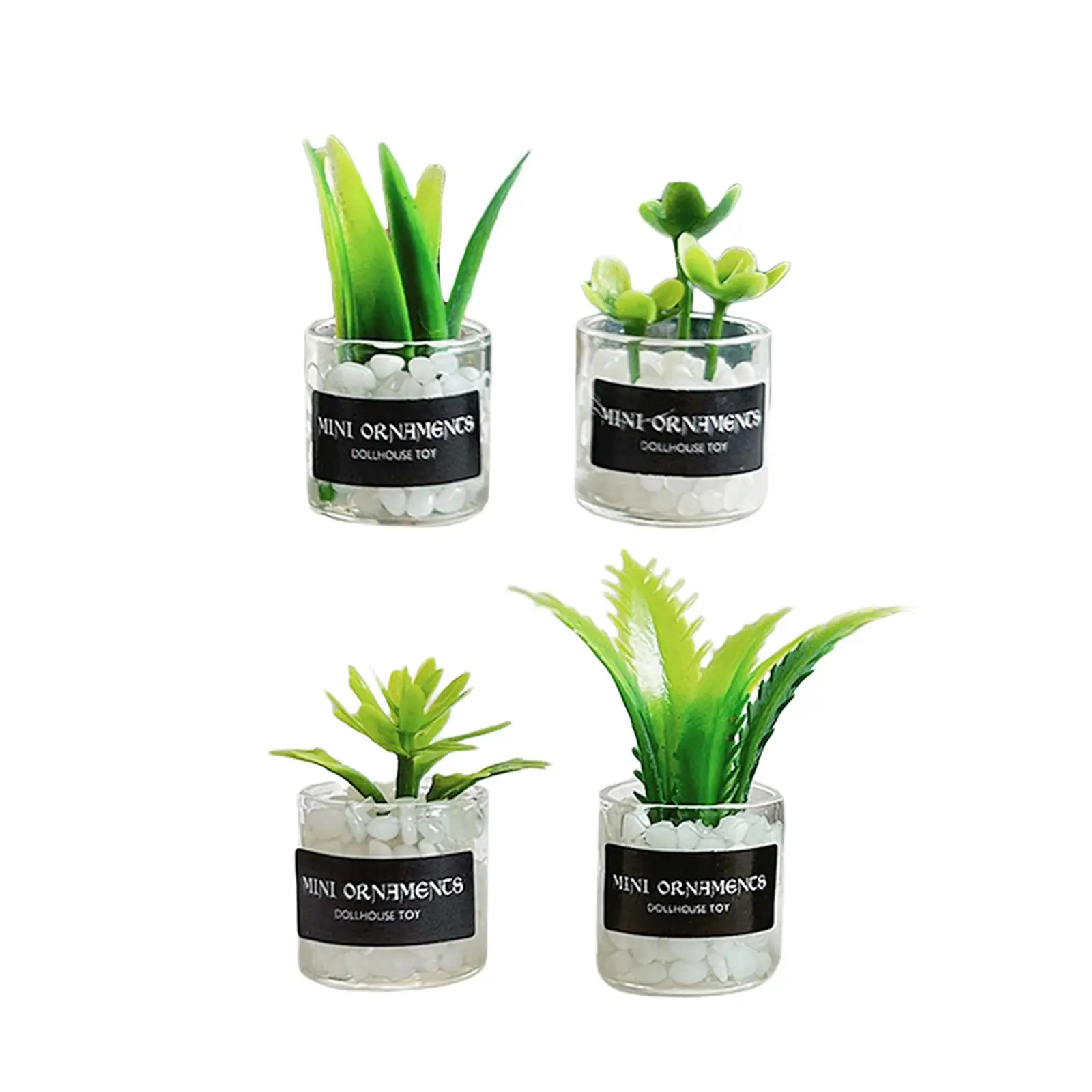 4Pcs 1:12 Scale Dollhouse Miniature Green Plants Model for Dollhouse Room