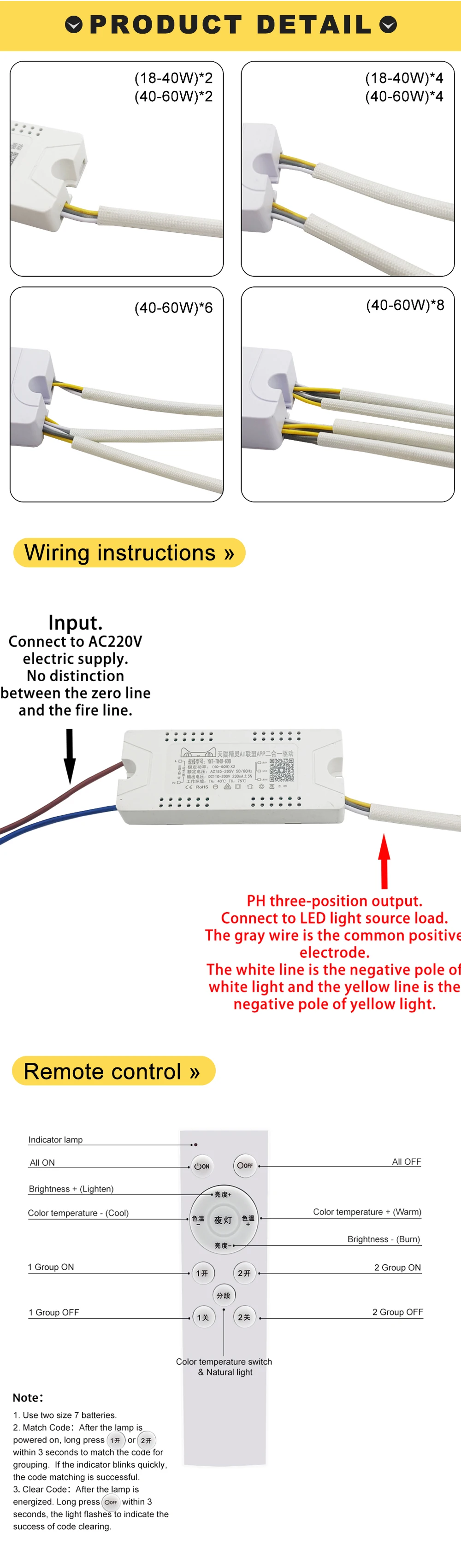 AC185-265V controle remoto inteligente led driver lâmpada