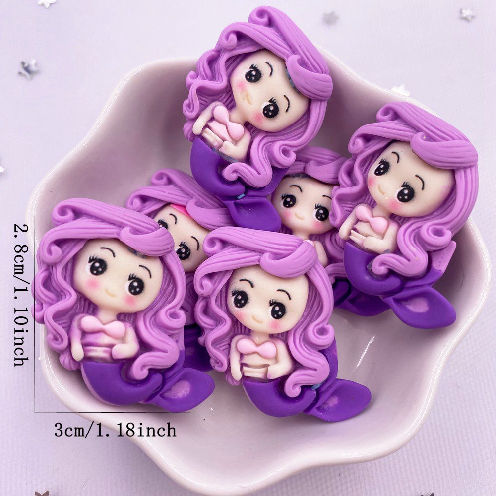 Description Picture 3 of itemPainted Resin Kawaii Colorful Mermaid Princess Girl Flatback Stone Figurine 10PCS Scrapbook DIY Home Decor Crafts Accessories