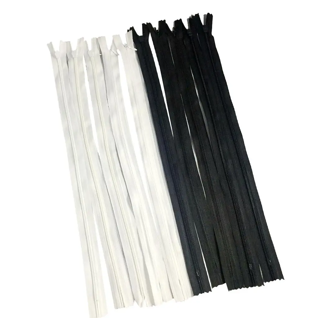 10Pcs/Pack White Black Invisible Nylon Closed End Zip Zippers for Sewing Accessories 40cm Long, Strong Durable Flexible