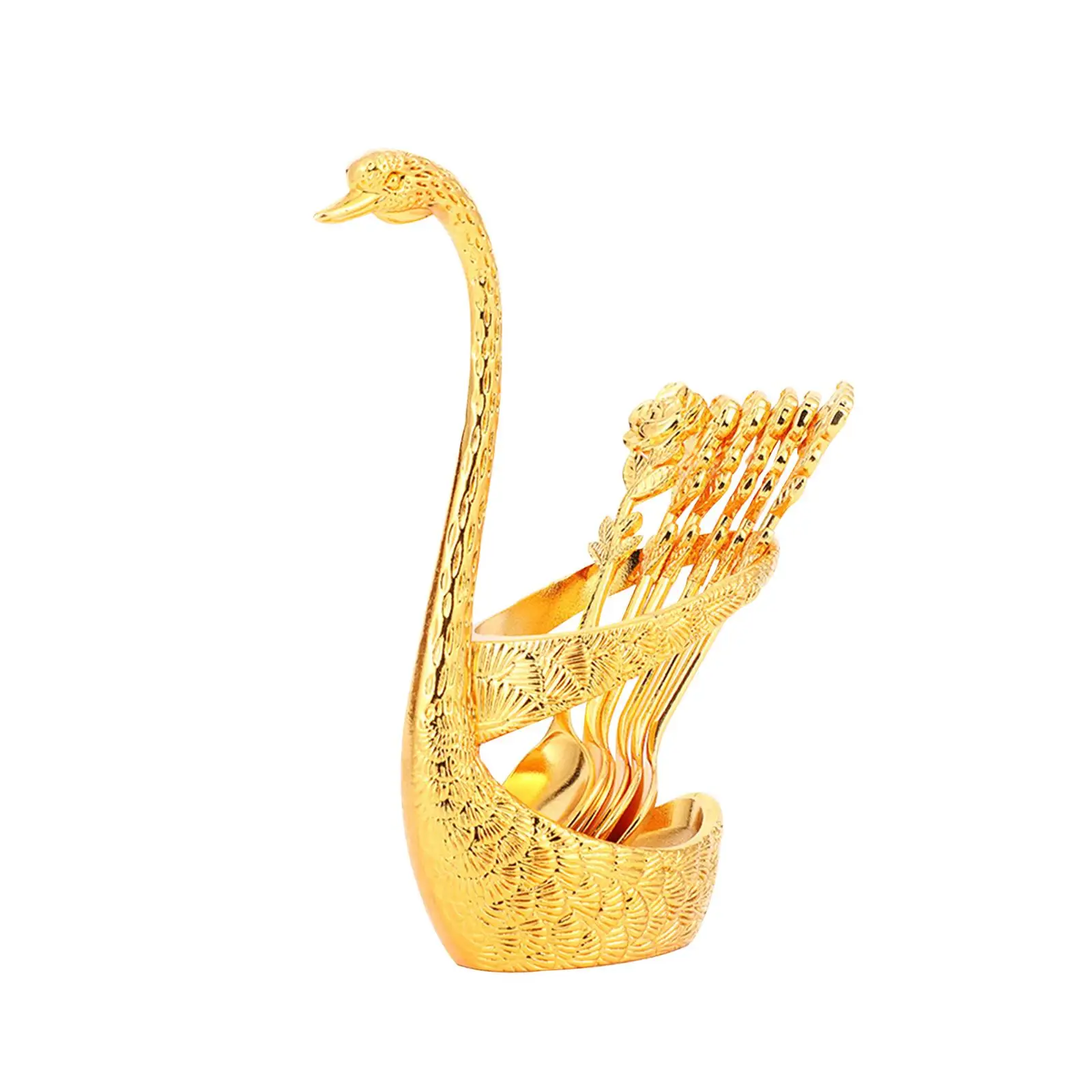 Decorative Swan Base Holder with 6 Spoons for Coffee Restaurant Kitchen
