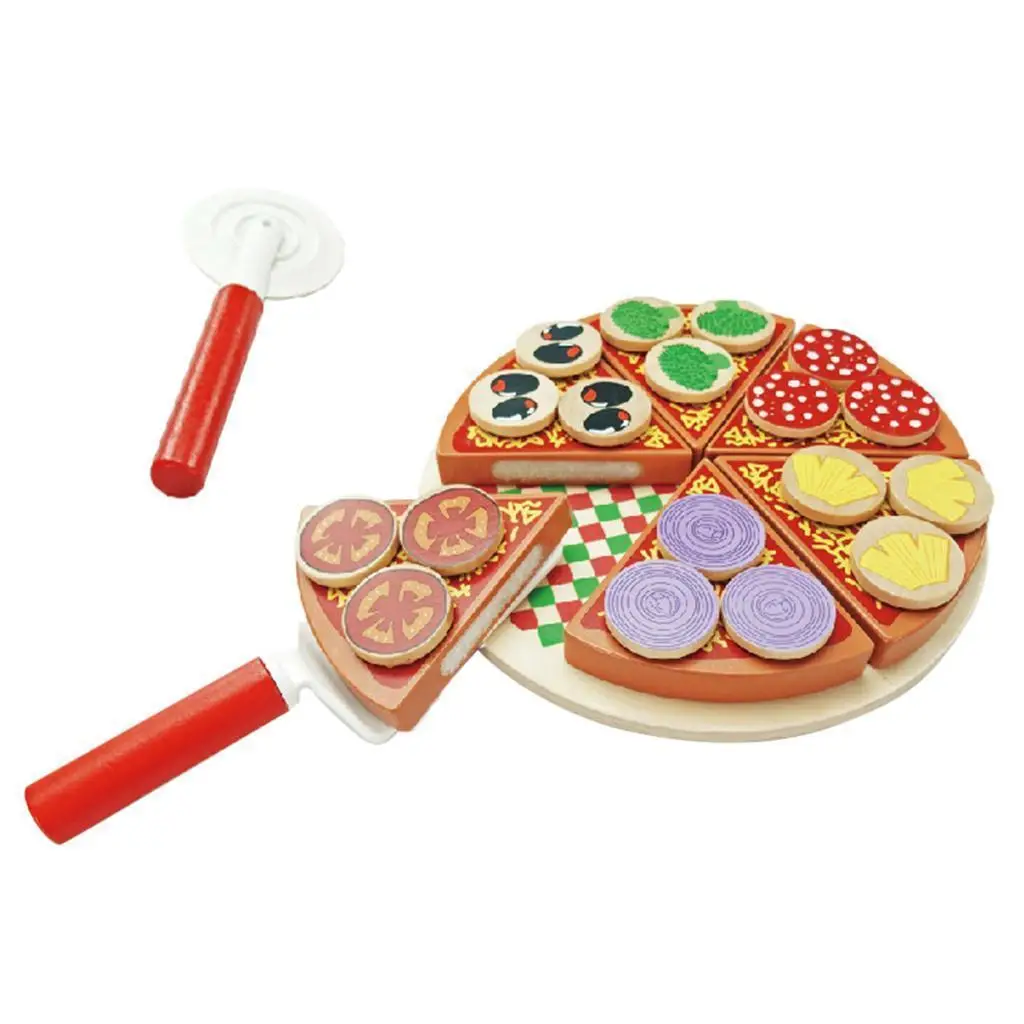 Simumaltion Wooden Sticky Pizza Cutting Pretend Role Play Early Learning