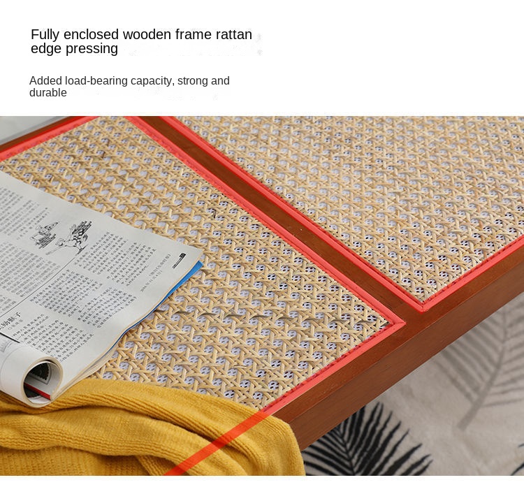 Description Picture 6 of itemWalnut Color Shoes Stool Nordic Solid Wood Rattan Woven Long Chair Living Room Furniture Home Porch Rectangle Retro Small Bench