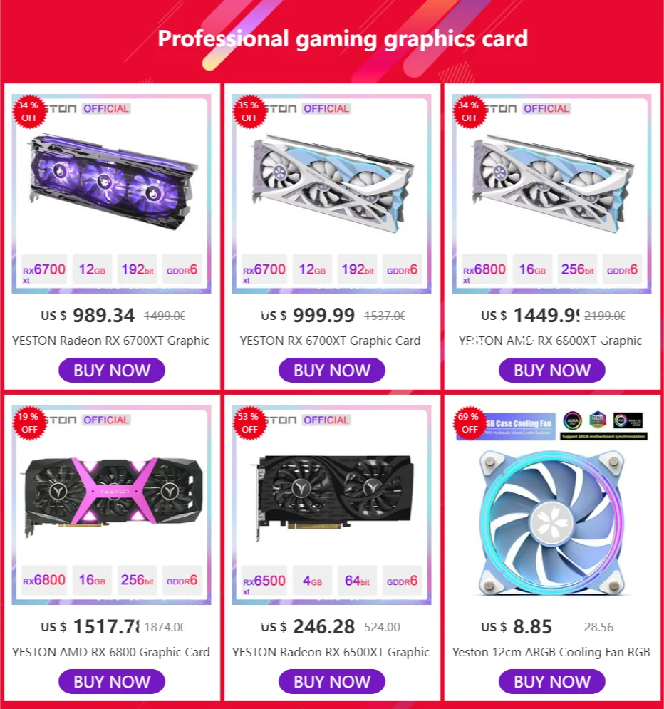 graphics card for pc YESTON Radeon RX 6500XT Graphic Card GDDR6 4GB 64Bit Gaming Computer GPU RX6500XT 4GD6 GA Desktop AMD Video Card With 2 Fans good pc graphics card