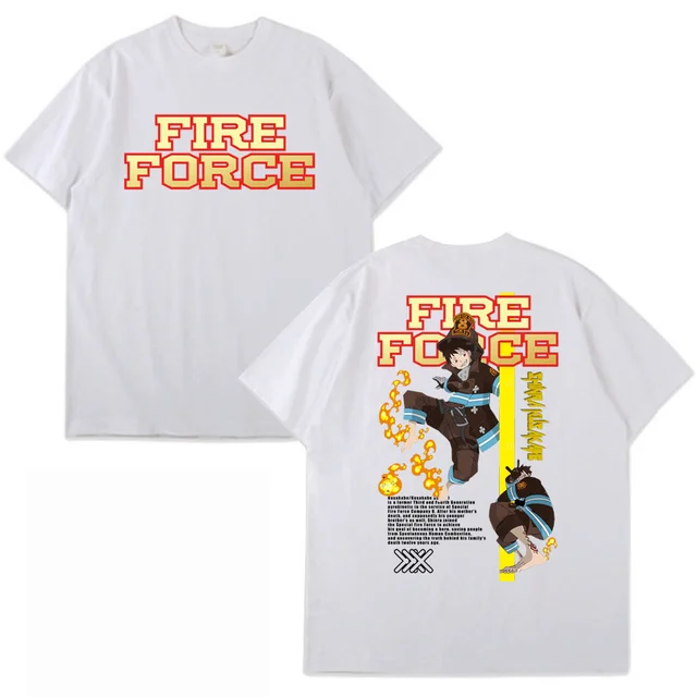 Japan Anime Fire Force Shinra Kusakabe Double-sided Print T Shirt Graphics  Manga T-Shirt Men's Women's Cotton Tees Streetwear