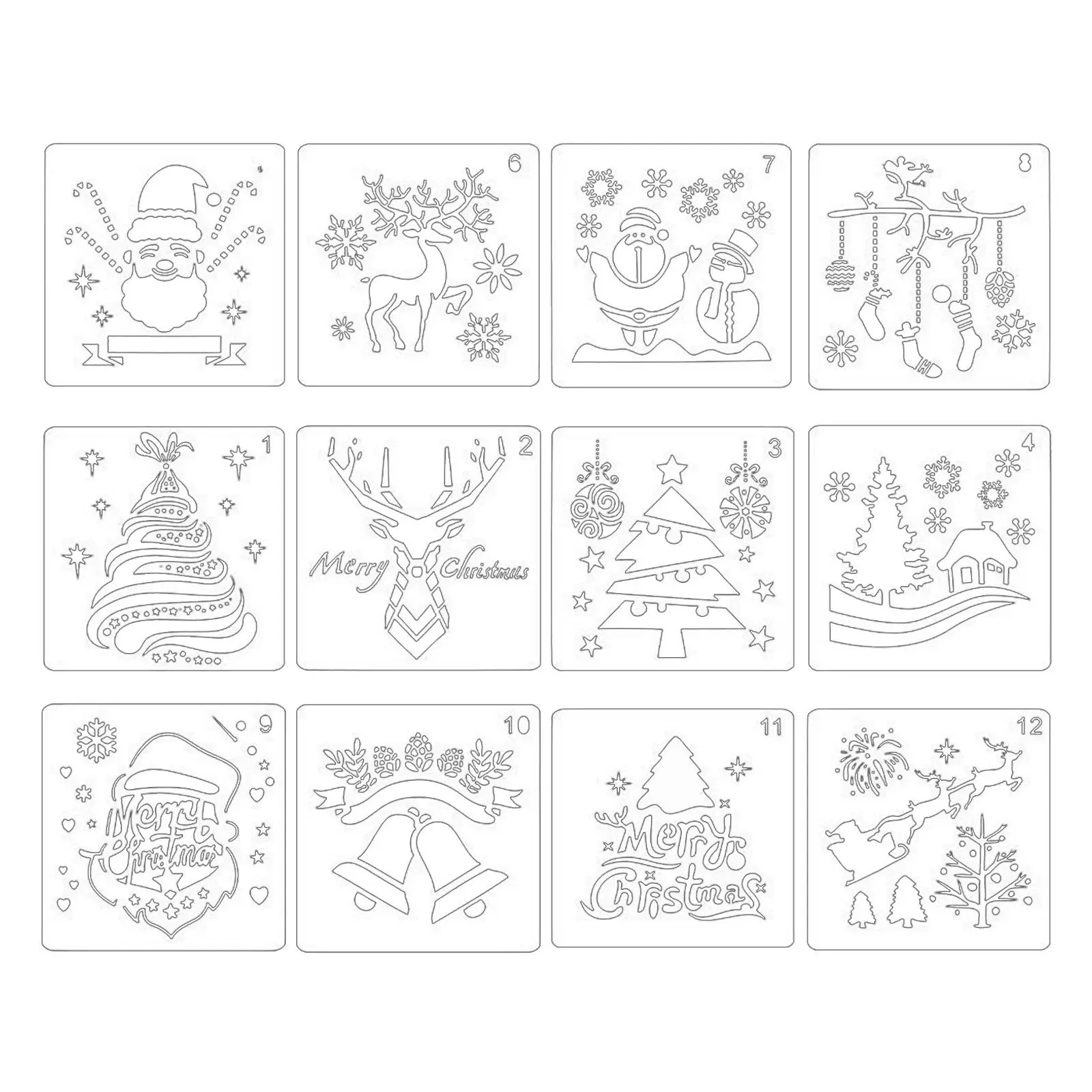 12Pcs Christmas Stencils Template Reusable Gift Card Snowflake Craft for Spraying Window Xmas DIY Home