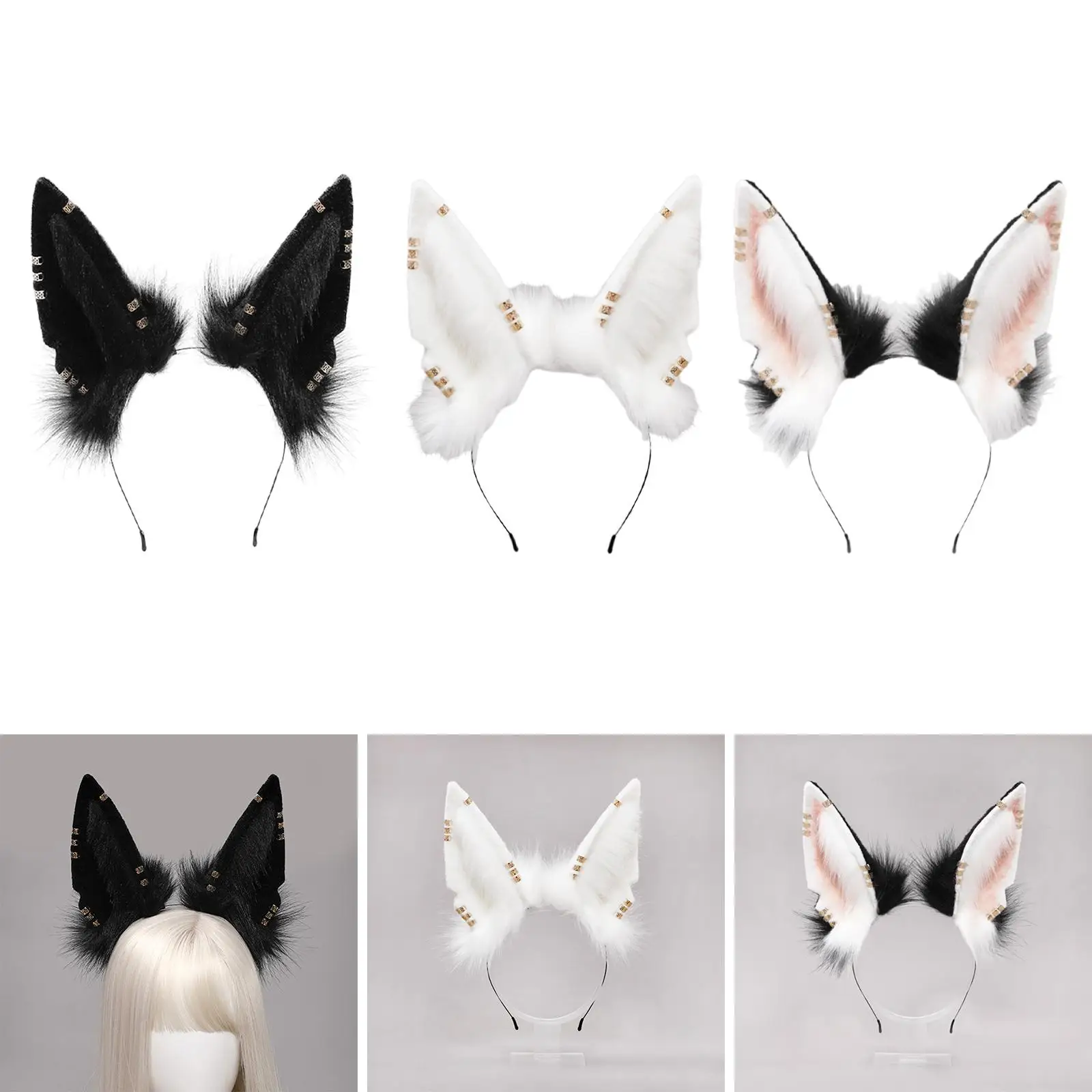 Cute Jackal Ear Headband Hair Accessories Handmade Animal Hair Hoop Hairband for Birthday Party Decoration Holiday Stage Shows