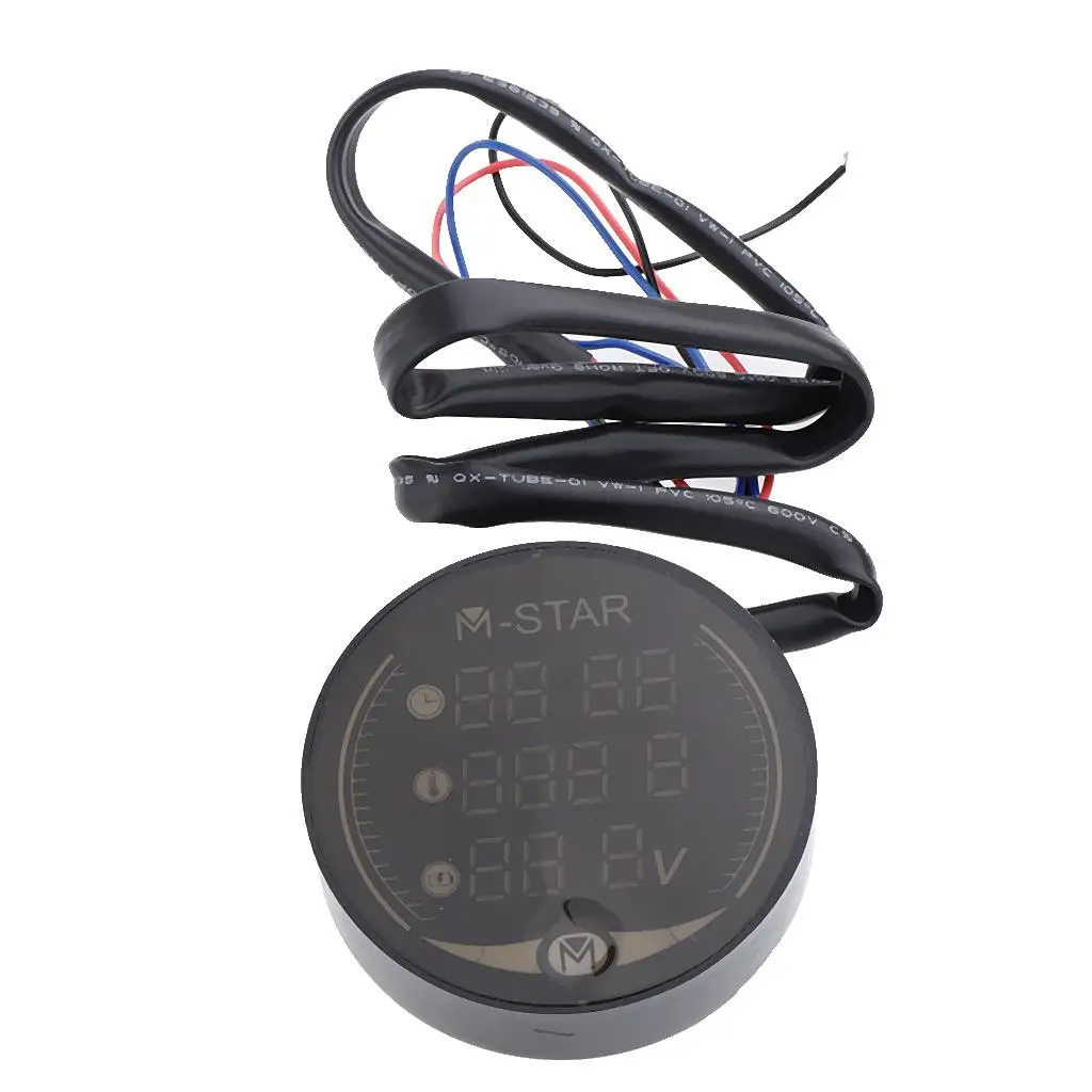 9-24V Digital LED Thermometer Voltmeter Gauge Round Display Panel Time Temperature Volt 3 in 1 Back-light Gauge