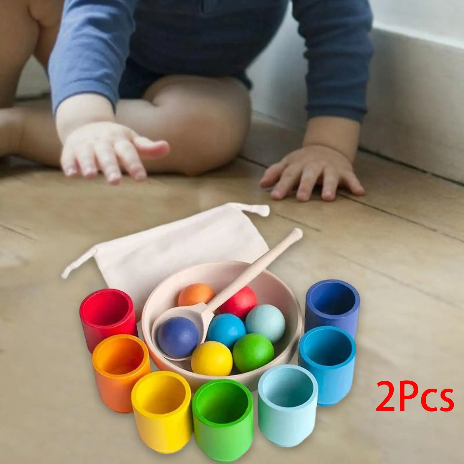 2 Set Rainbow Balls in Cups Montessori Board Game with Cups and Balls 