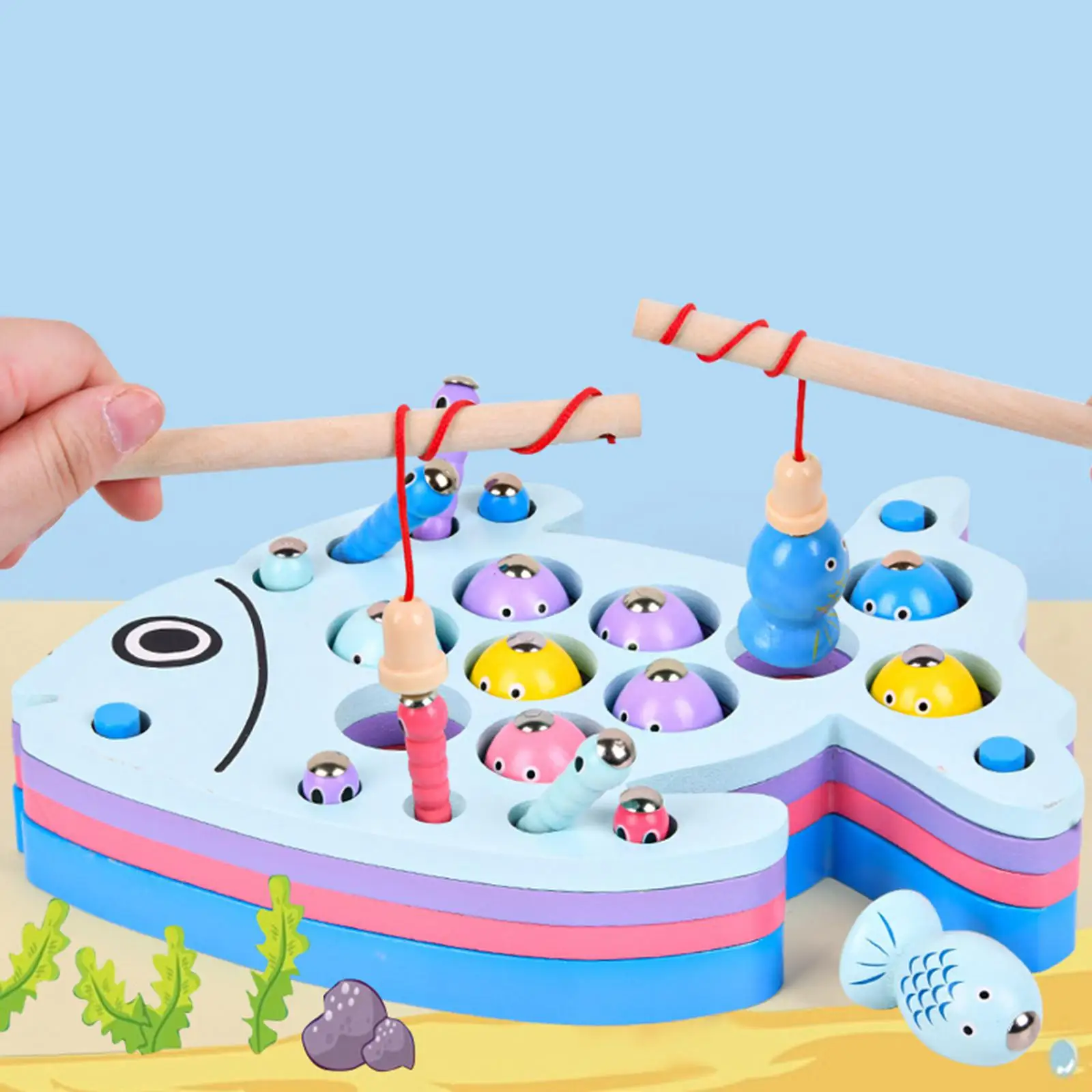 Montessori Toys Wooden Fishing Game for Toddlers 1-3 Years Old Gift
