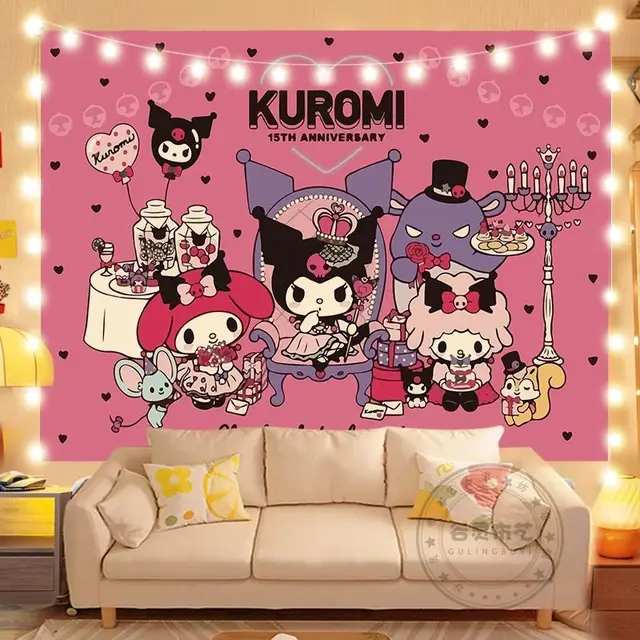 Sanrios Kuromi Cinnamoroll Kittys Hanging Cloth Anime Kawaii Wall Decoration  Cute Cartoon Poster Wall Sticker Background Cloth - AliExpress