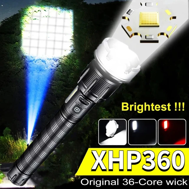 充電式LED懐中電灯,強力な戦術的なフラッシュライト,ズーム可能な狩猟ランタン,長距離,USB,xhp360,36コア,10400mAh  AliExpress
