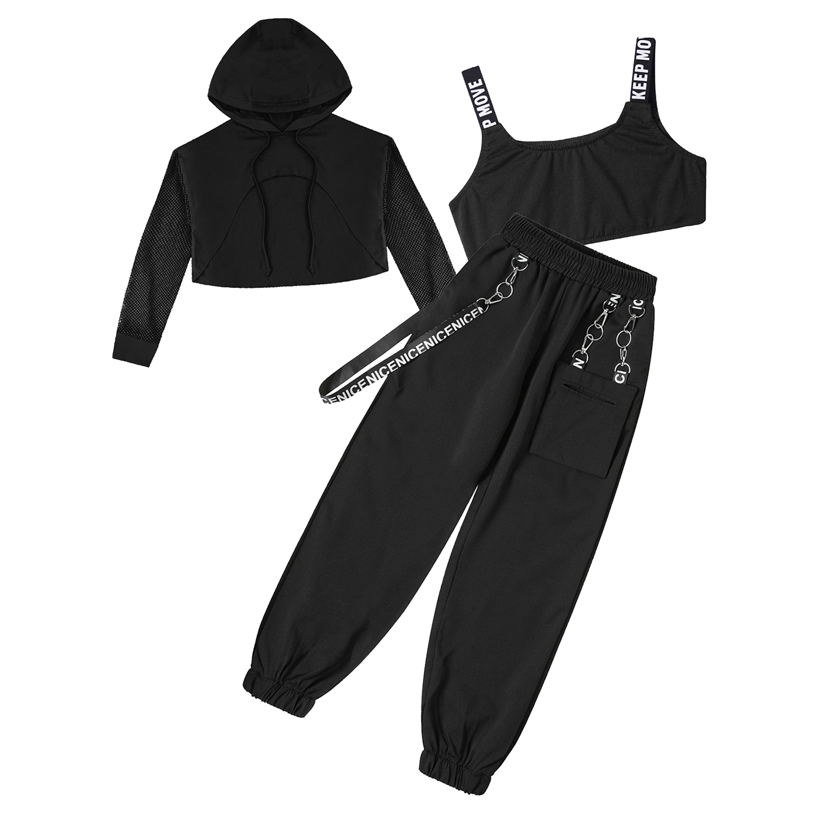 Kinder Mädchen Sportswear für Hip-Hop Jazz Dance Workout Skateboard ing Letter Print Kordel zug Kapuze Sweatshirt Weste Crop Top Hose – Detail 36