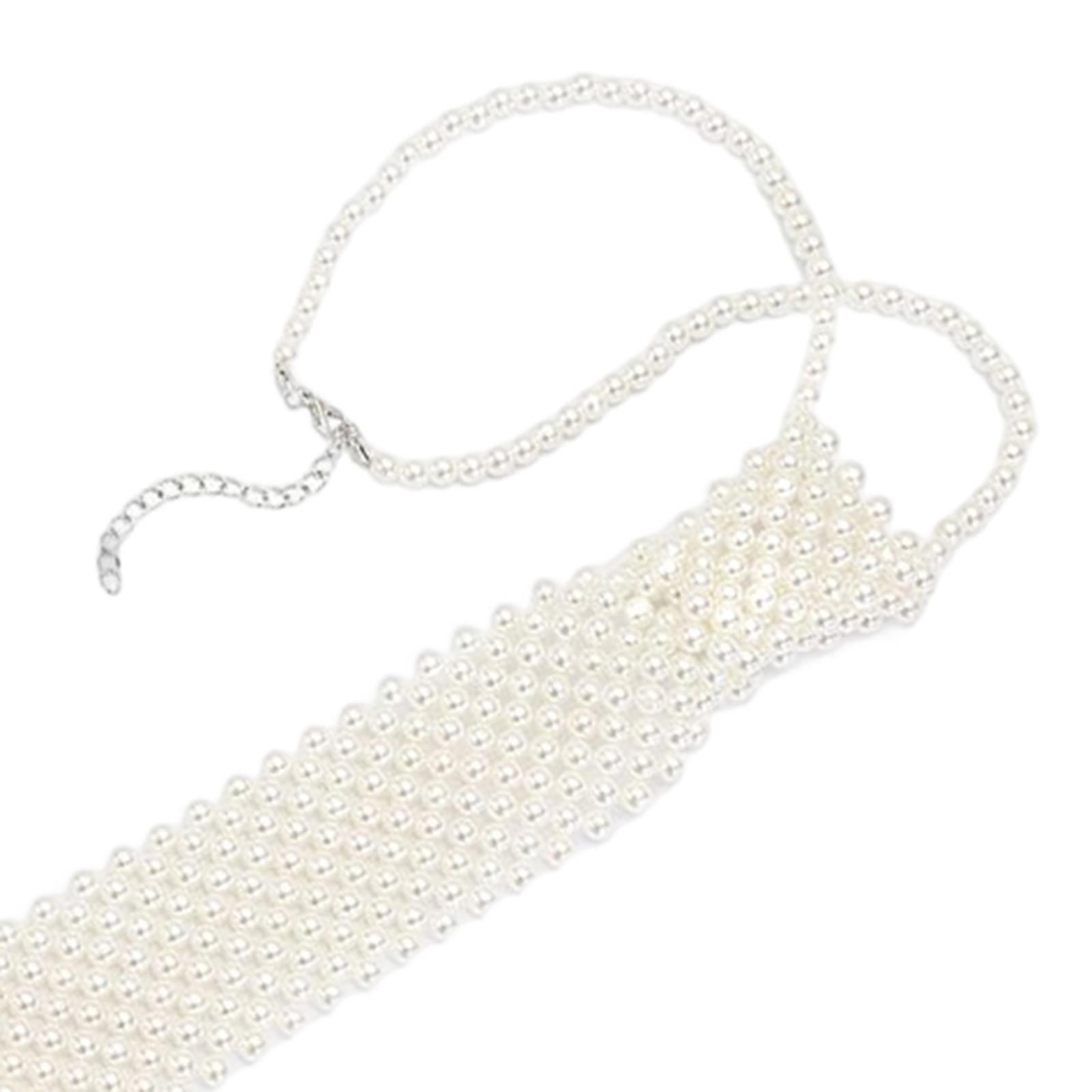 Women Pearl Necklace Necktie Adjustable for Party Christmas Summer