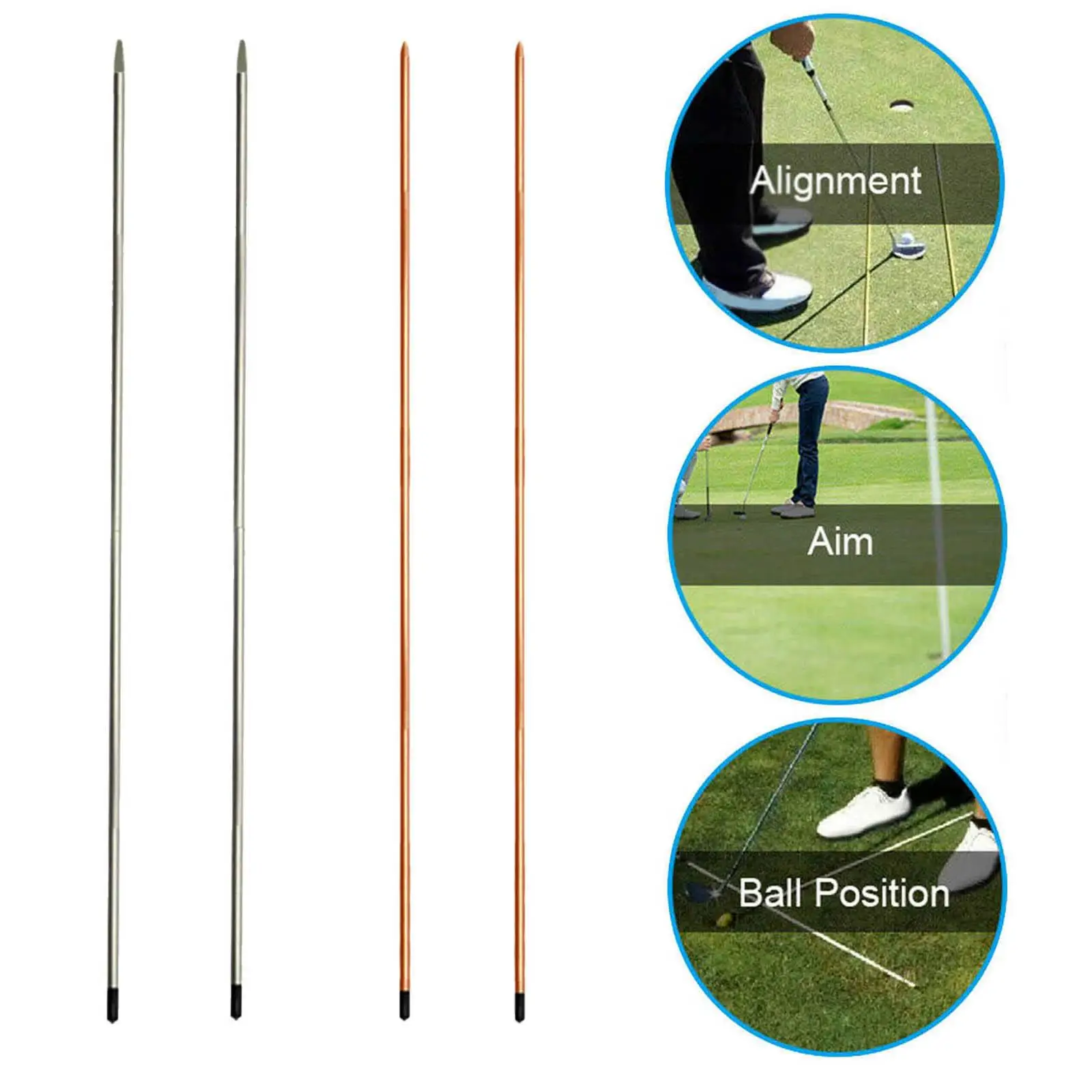 2 Pack Golf Alignment Sticks Full Swing Trainer 47 Inches Auxiliary Exerciser Aiming Aluminum Posture Corrector Training Aid Rod