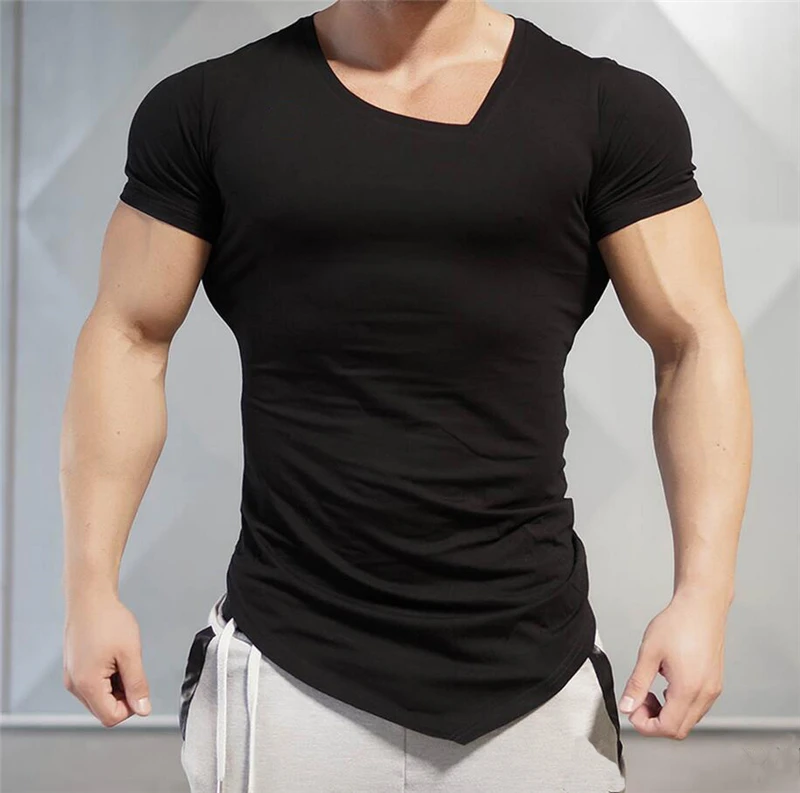 Muscleguys - Camiseta de manga corta para hombre, Camisa de algodón transpirable para gimnasio, culturismo, Fitness, musculación, entrenamiento, informal, alta calidad, Verano
