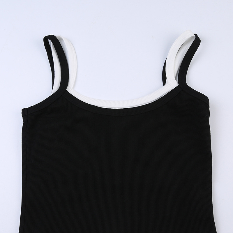 Camisola de malha monocromática feminina, regata, crop