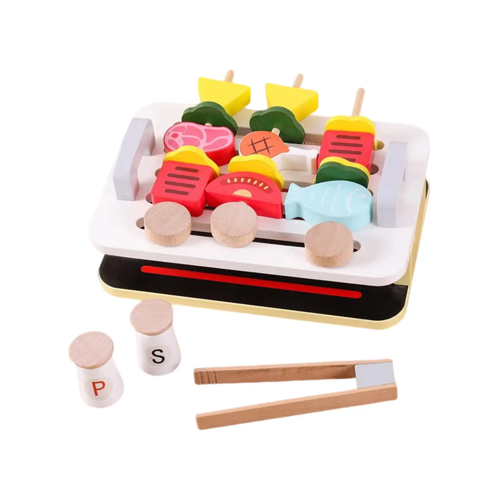 Grill Wood Toy BBQ Set Cooking toys food Pretend Playset for Holiday Gifts