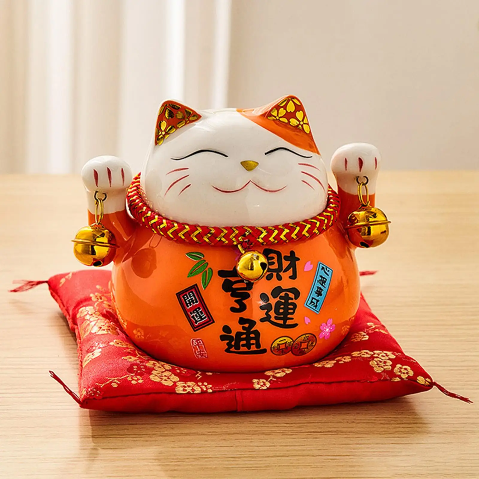 Cute Maneki Neko Good Luck Cat Piggy Bank Ceramic Figurine Blessing Ornament