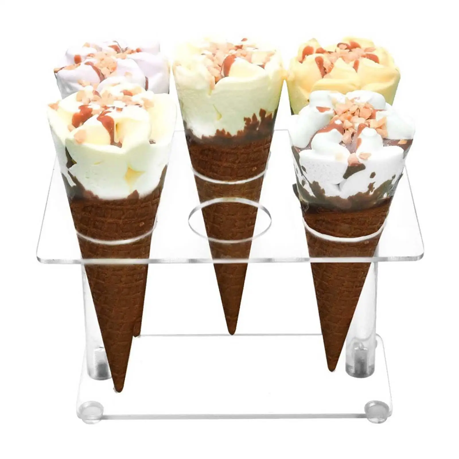 6 Holes Ice Cream Cone Display Stand Transparent for Weddings , Buffets Reusable Easily Install Party Supplies