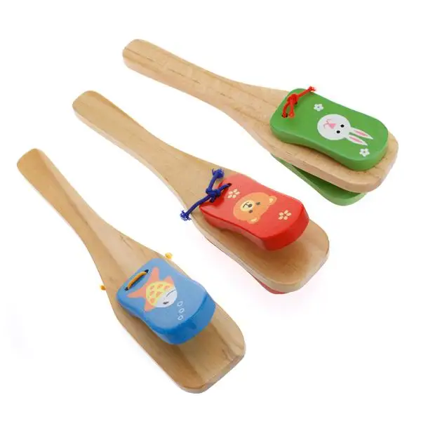 Kids Musical Percussion Instrument Wooden Castanet Clapper w/ Handle
