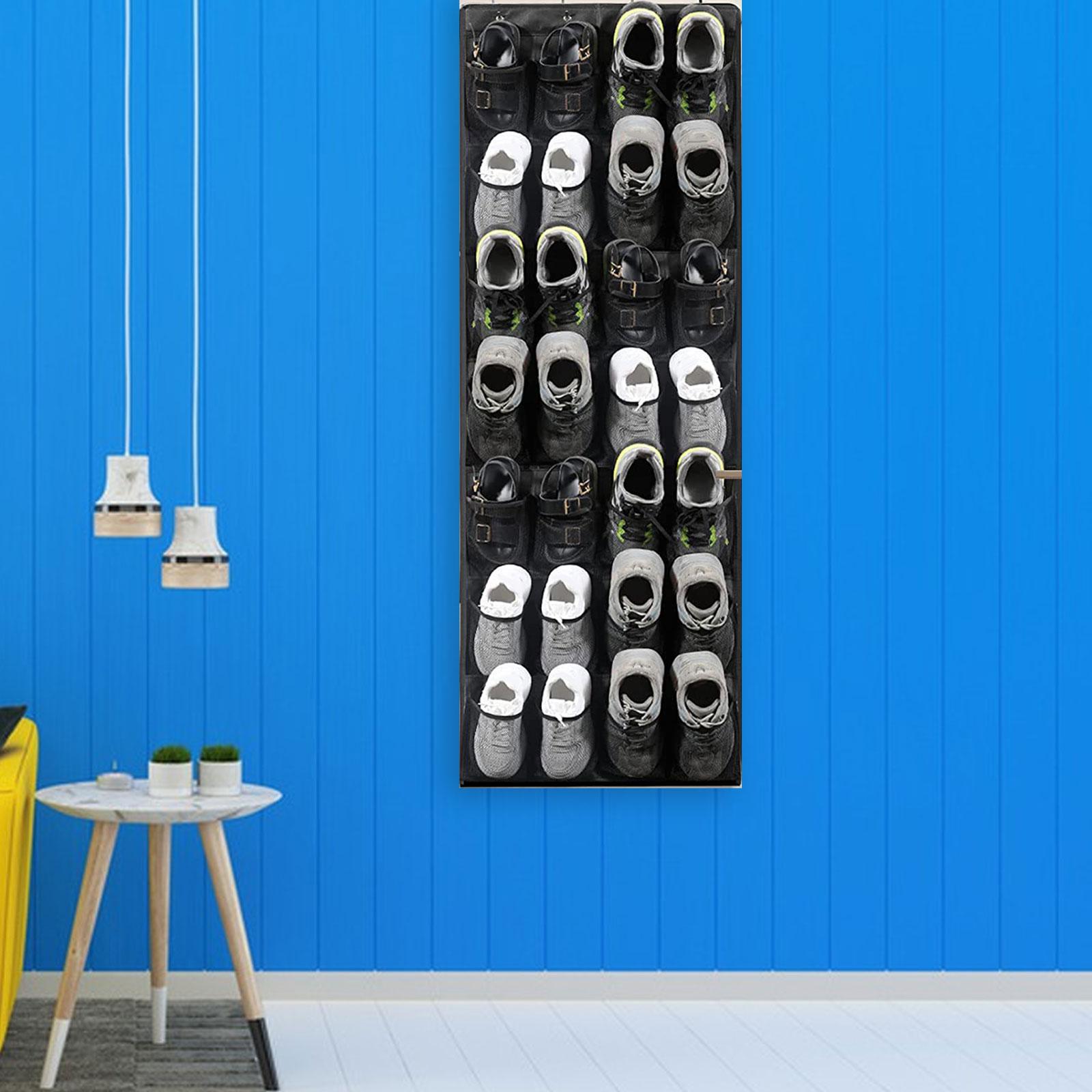 Hanging Shoe Organizer Shoe Rack and 4 Metal Hooks Over The Door Shoe Organizers for Bathroom Bedroom Kids Men Sneakers