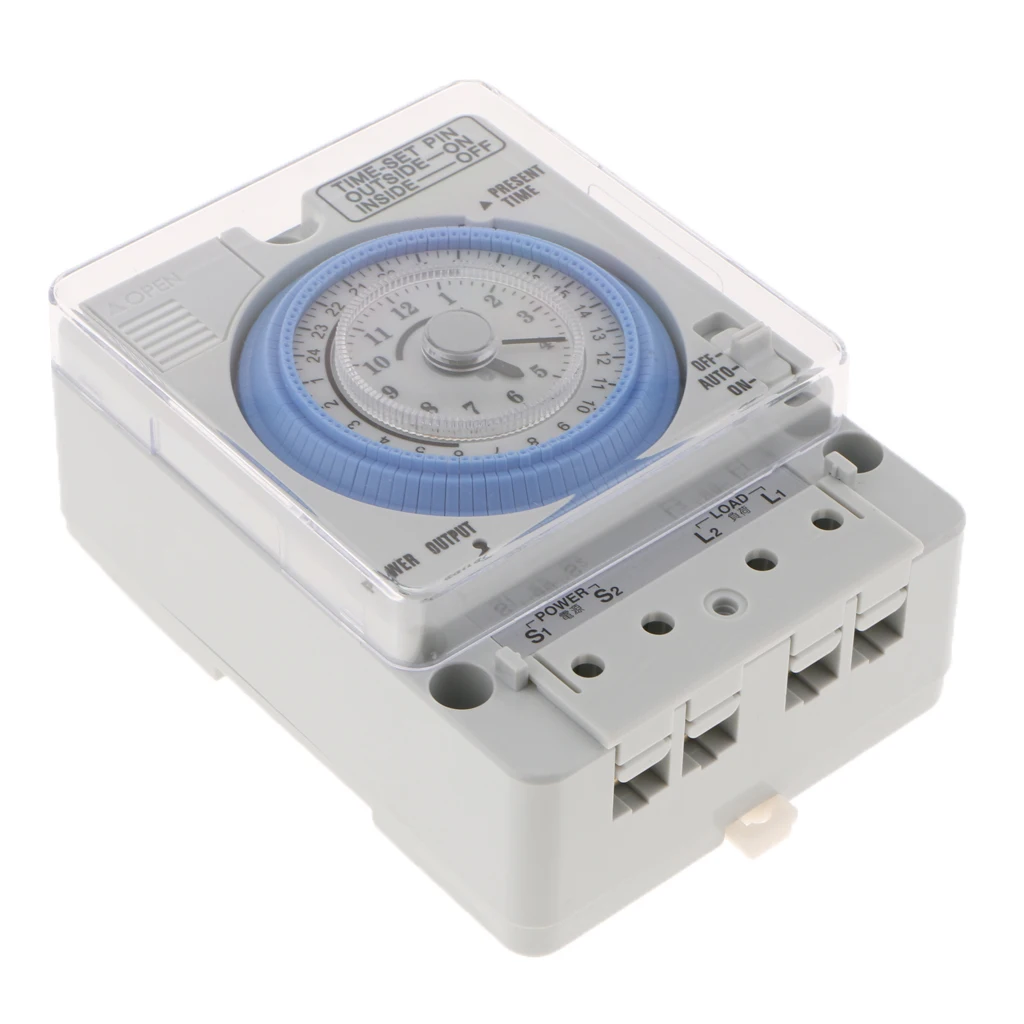 100V-240VAC Mechanical Time Switch Chronometry Timer with Cover 24h Time Range