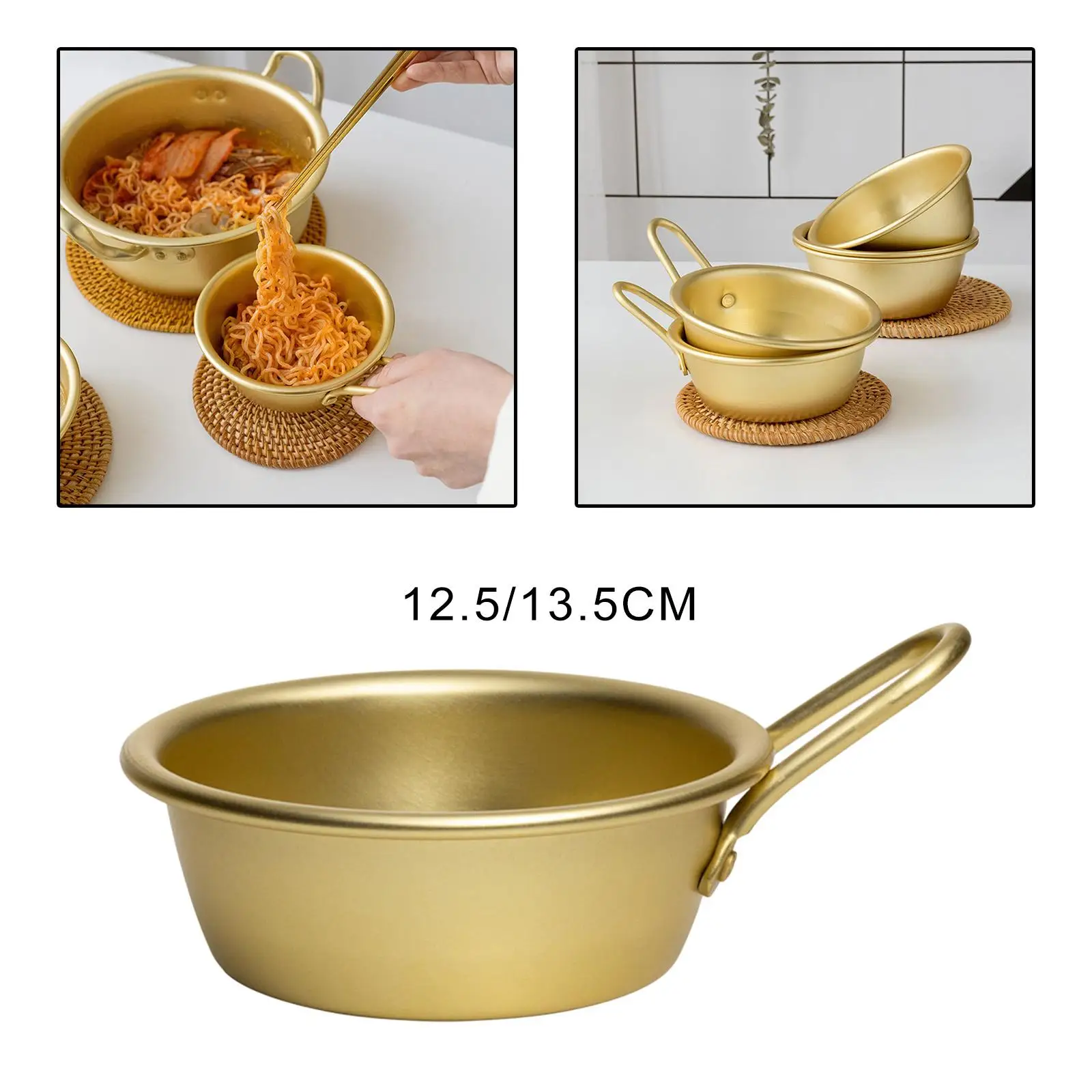 Korean Traditional Wine Bowl Round Rice Bow with Handle Wine Cup Golden Aluminum Cup Bowl Asian Culture Gift BBQ Parties Camping