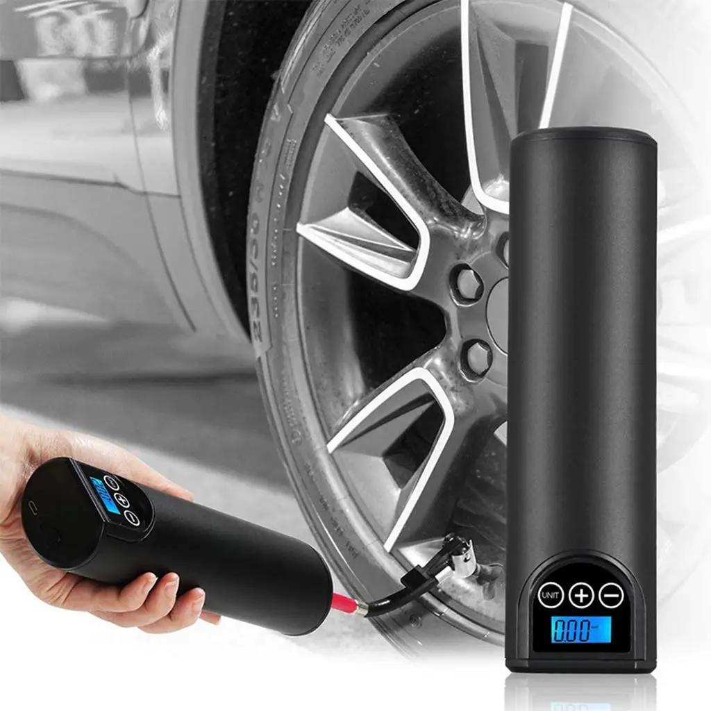 Portable air compressor, mini air pump, hand tire pump with digital LED light