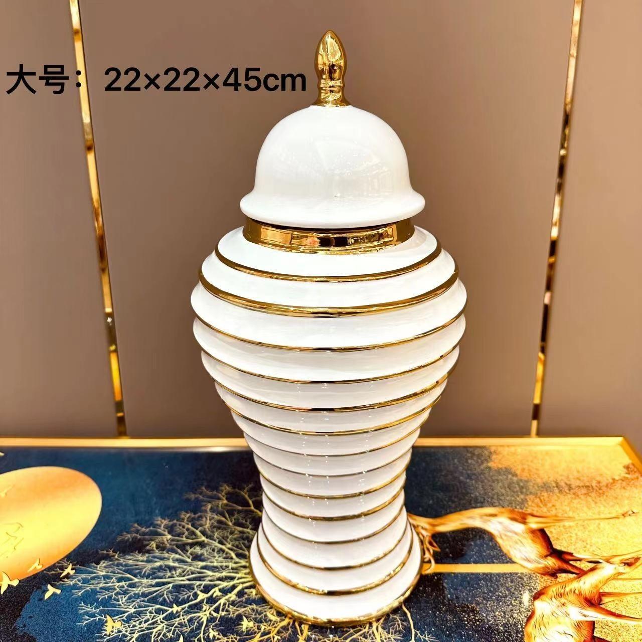 Golden Ceramic General Jar Ginger Jar Storage Tanks Porcelain Crafts Striped Geometric Tank Home Decoration Accessories