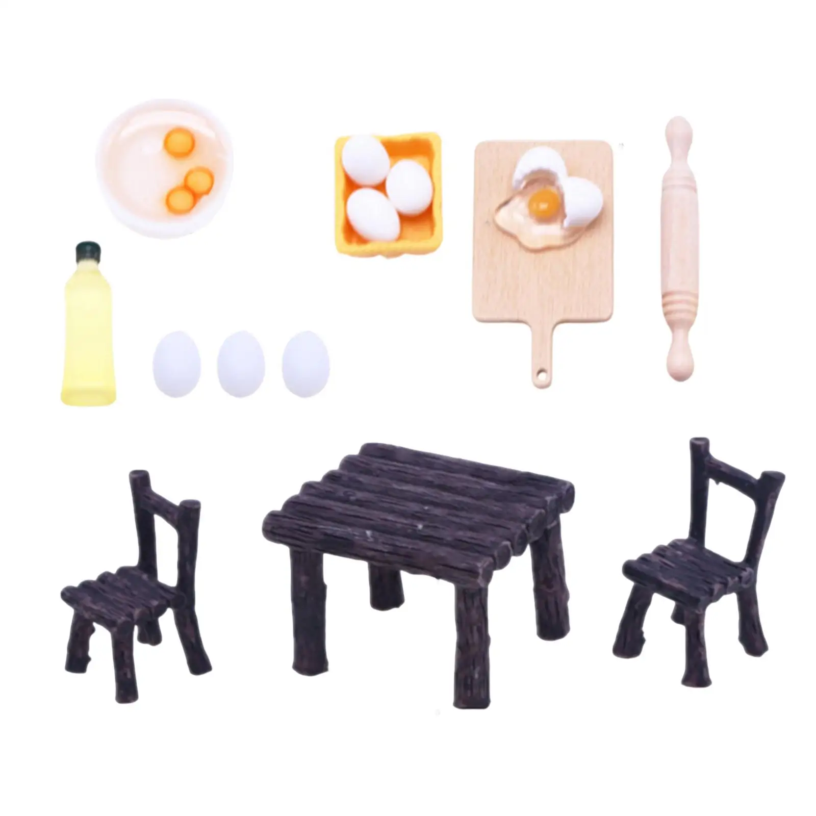 1/12 Dolls Cooking Tool Miniature Rolling Pin Desk and Chair Set Kitchen Dinner