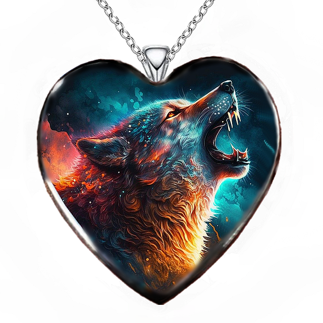 Creative Indian Animal Wolf Heart Crystal Pendant Necklace Gothic Necklaces  for Women Stainless Steel Jewelry Accessories Gift