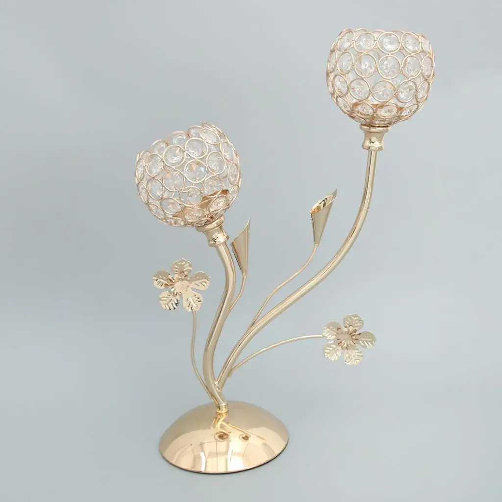 Decorative Crystal  Light Candle Holder Pillars Candlestick Bowl Stand Golden