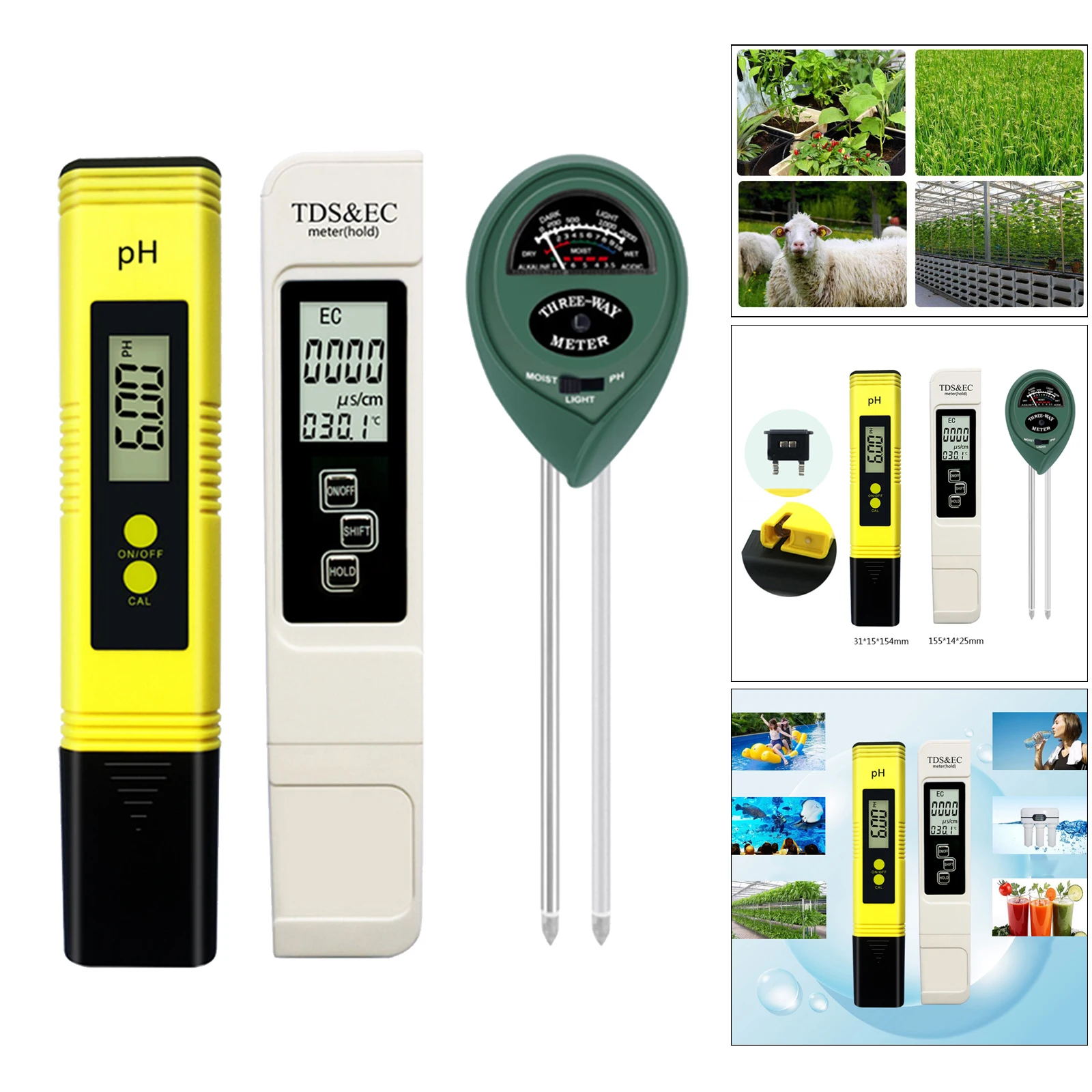 Premium Digital PH Meter TDS PPM Meter PH Tester EC and Temp Measurement High Accuracy 0-14 PH Lawn