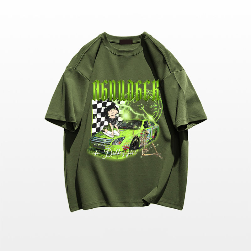 algodão retro verde carro de corrida doce menina dos desenhos animados camisetas gráficas streetwear vintage goth roupas verão grande casais