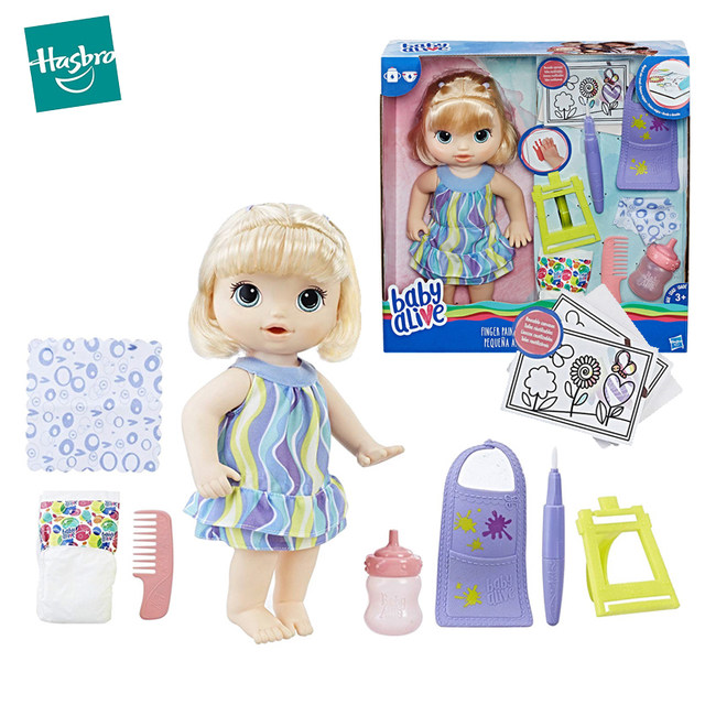 Hasbro Baby lebendig Finger farbe Baby blonde Haare trinken nasse Puppe Zubehor Kunst liefert Flasche Windel SpaB Spielzeug fur Madchen Junge Geschenk AliExpress