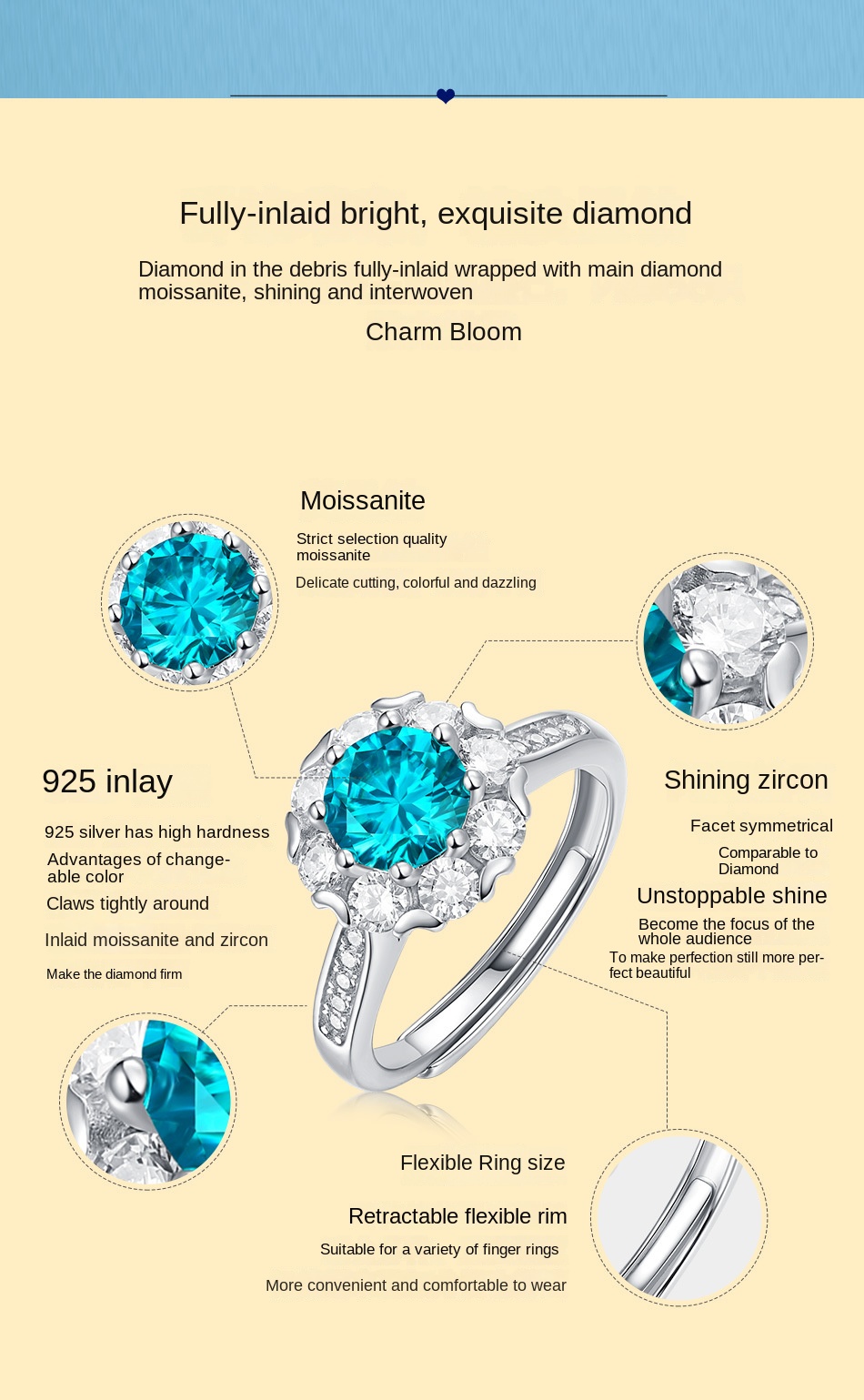 Chic S925 silver ring with ice blue stone for women, adventure-themed jewelry available for spot delivery5