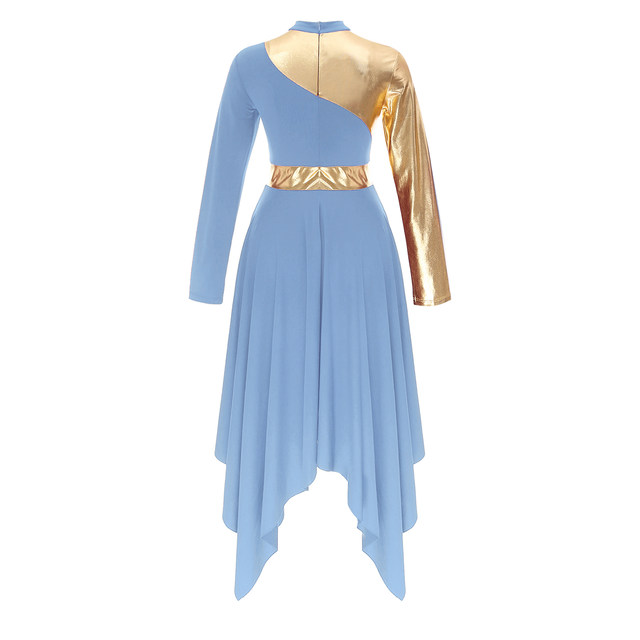JEATHA Women's Asymmetrical Color Block Lyrical Dance Dress - Modern Performance Costume