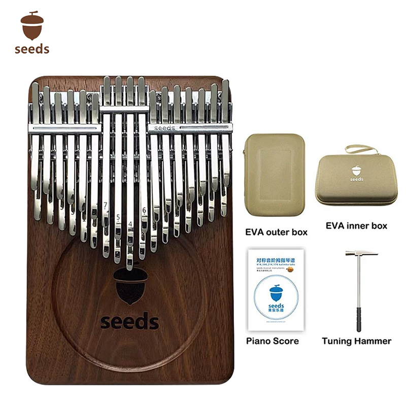 SEEDS 34音木製カリンバ Seeds Chromatic Kalimba 34 Key C Tone Black Walnut Double Layer