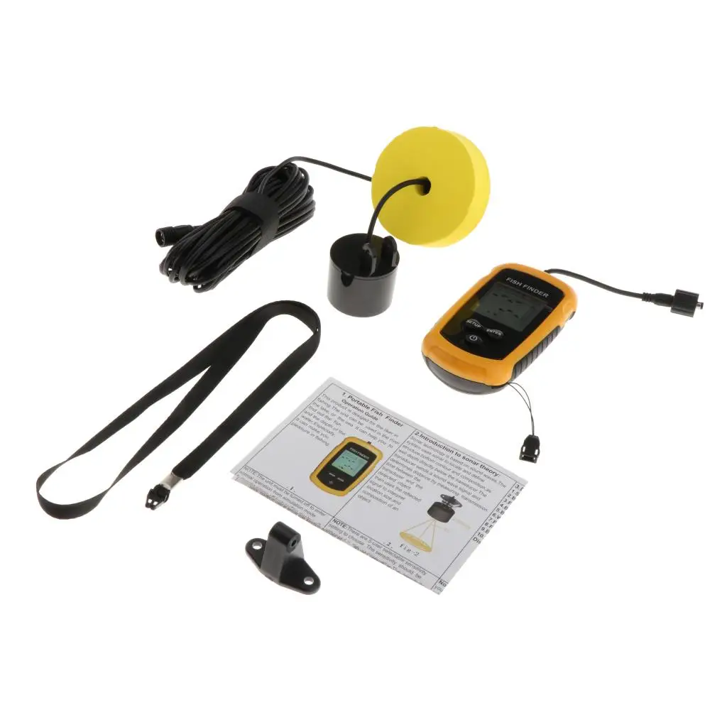 Portable Fish, Water Depth & Temperature Fishfinder with Wired Sonar Sensor Transducer and LCD Display