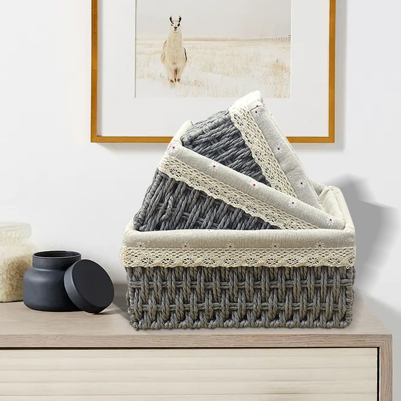 Description Picture 5 of itemS M L Woven Storage Basket Handmade Rattan Storage Box with Removable Floral Liner Home Decoration Sundries Organizer