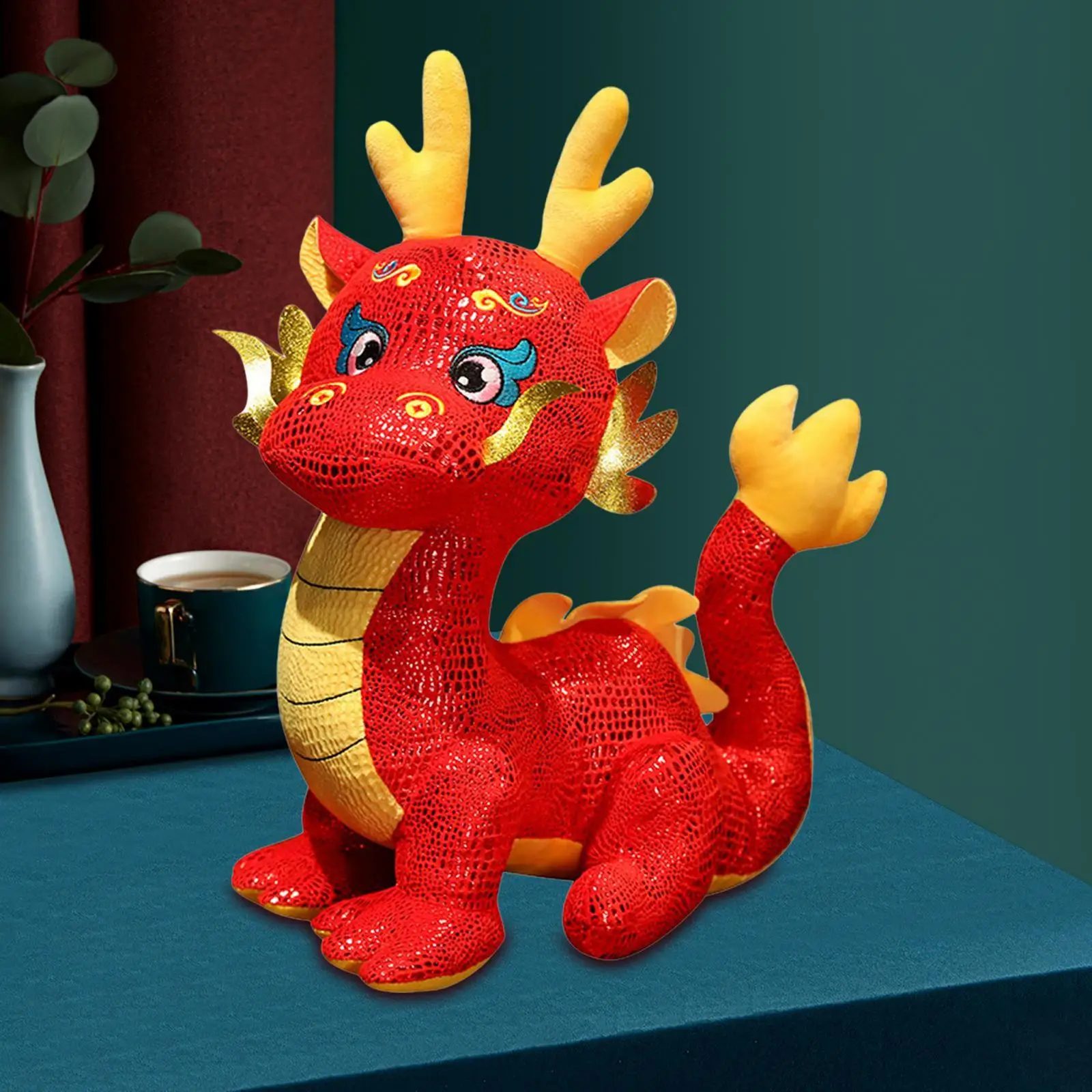 Chinese Dragon Plush Toy New Year Stuffed Dragon Animal Doll Cute Throw Pillow for Party Bedroom Living Room Holiday Decoration