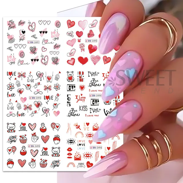 24pcs Rainbow French Tips Nail Water Sticker Colorful Feeling Fire Love  Heart Fashion Design Y2K Charm Decor Manicure Decal LYMJ - AliExpress