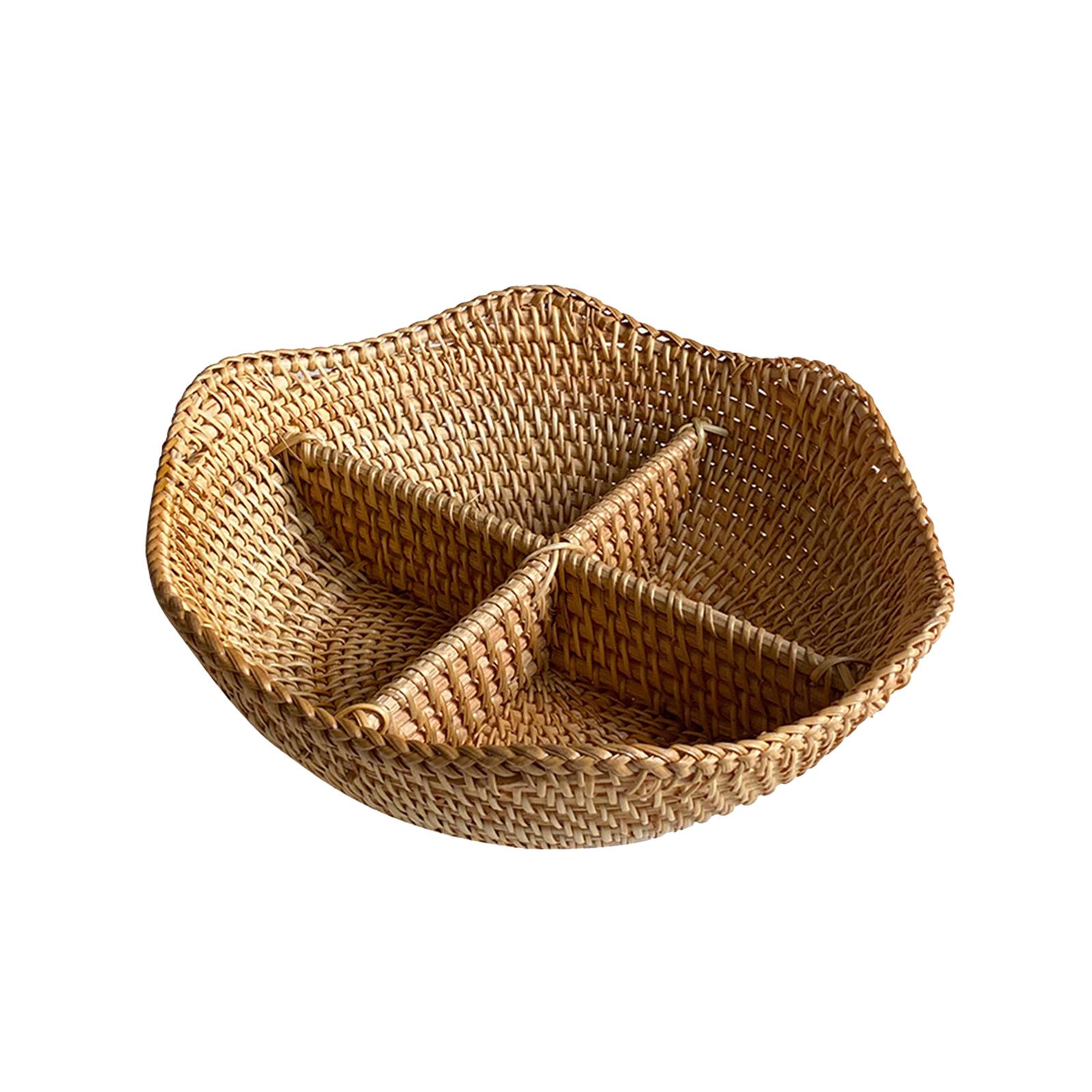 Rattan Basket Restaurant Basket Stackable Divisional Snack Tray Bread Basket for Home Restaurant Vegetables Breakfast Decorative