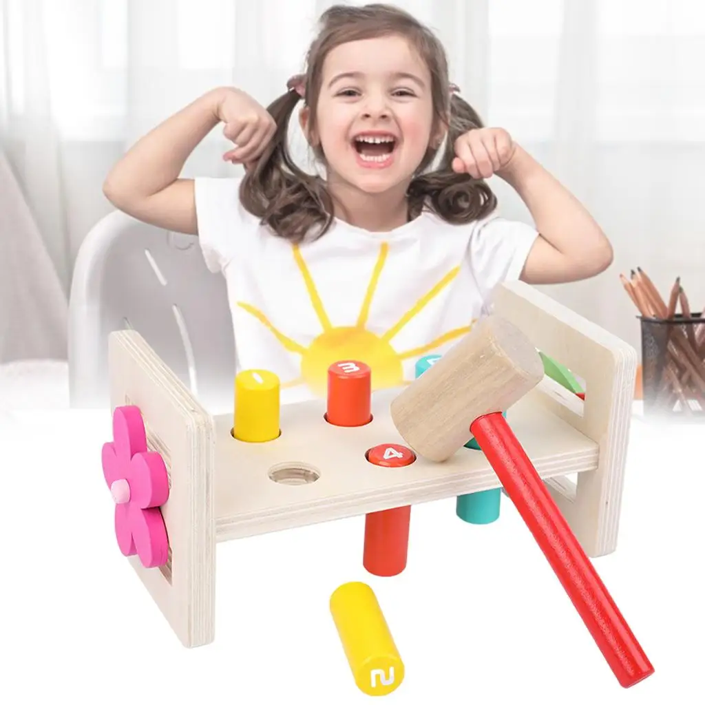 Wooden Pounding Toy with Hammer  Preschool Toys Early Education Developmental for 2 - 6 Years Old Children Birthday Gift