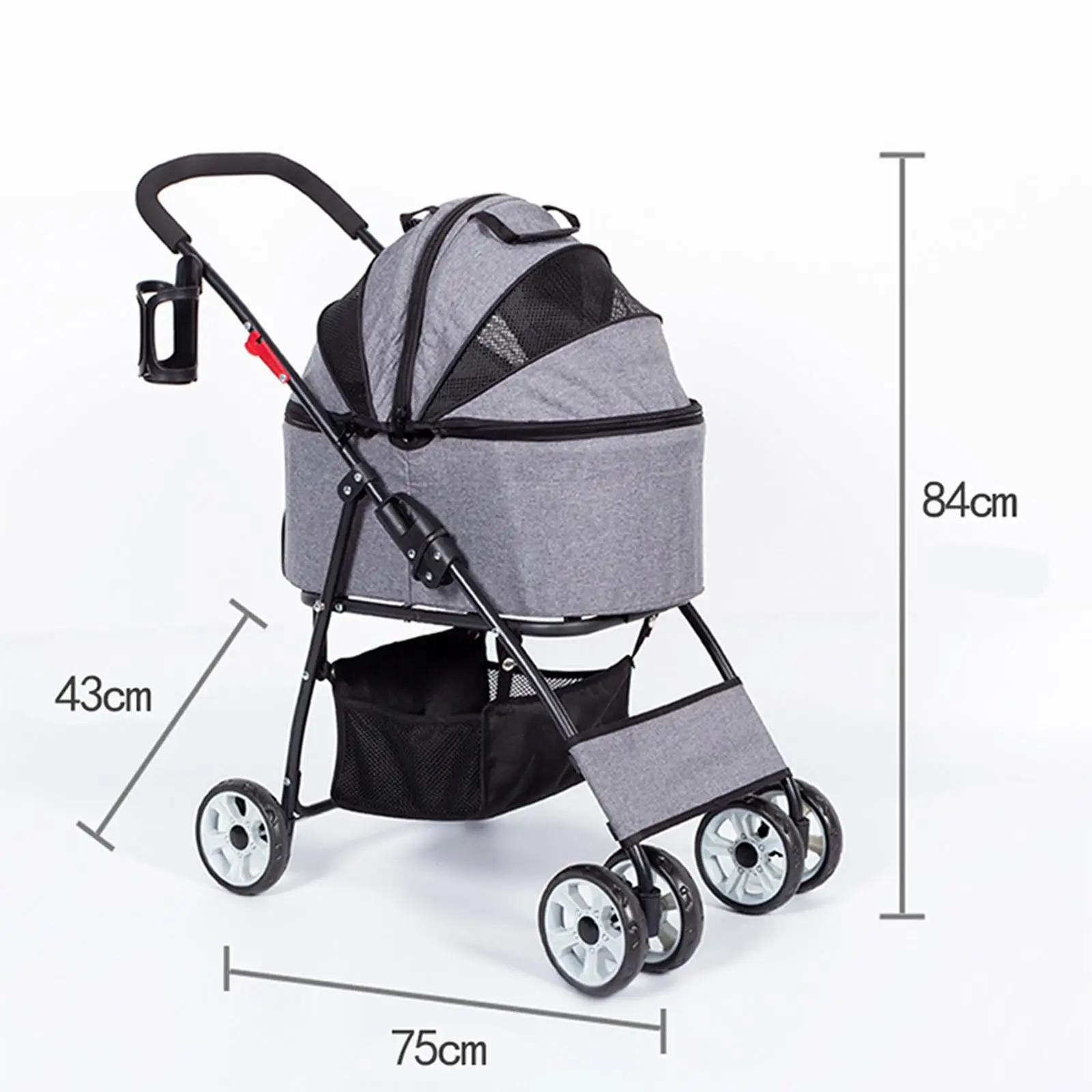 Dog Stroller Ventilation Sturdy with Storage Basket Foldable Pet Carriage Detachable Go Out Cart Cat Trolley for Kitty
