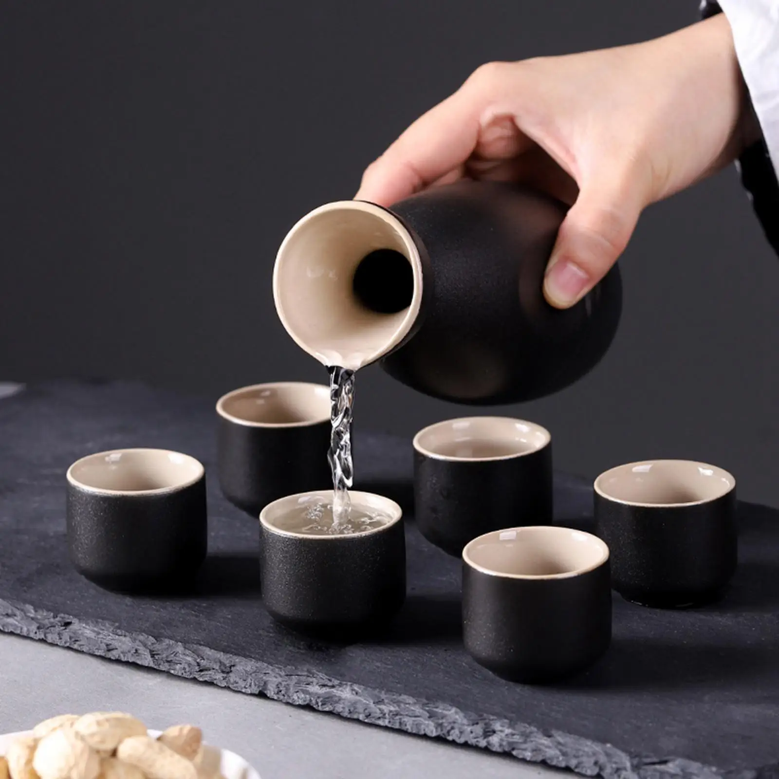 Ceramic Sake Pot Cups Set Groove Design Crafts for Cupboard Home Office