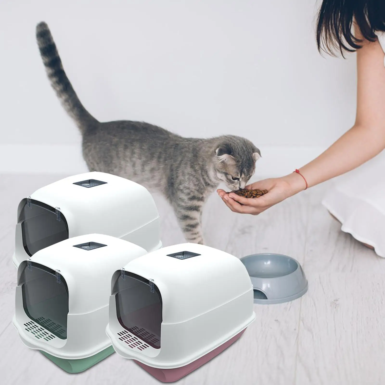 Cat Litter Box with Lid Fully Enclosed Anti Splashing Waterproof Cat Toilet